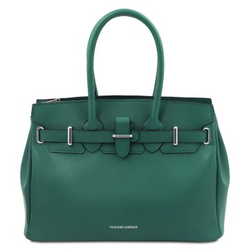 Handtas van glad leer teal