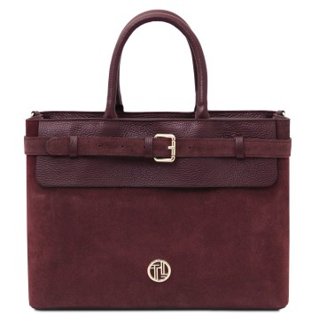 Handtas van italiaans suede leder   tenace kleur bordeaux