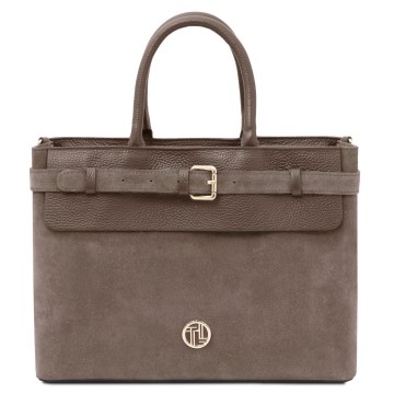 Handtas van italiaans suede leder   tenace kleur donker taupe