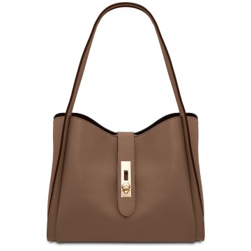 Handtas van soepel leer   soave donkertaupe