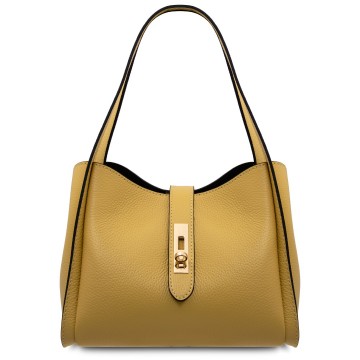 Handtas van zacht en soepel leer   soave pastelgeel 0