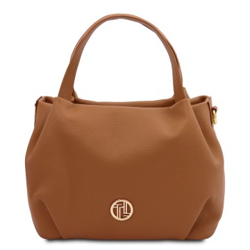 Handtas van zacht leder   nora cognac