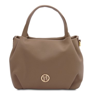 Handtas van zacht leder   nora taupe