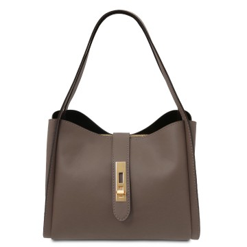 Handtas van zacht leder   soave donker taupe