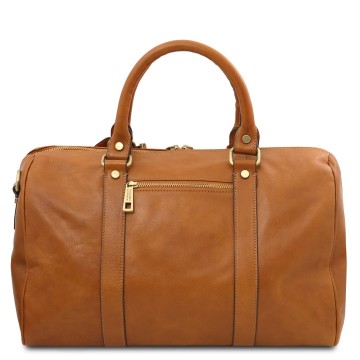 Italiaanse leren duffel bag met vak aan de achterkant   tl voyager   small achter