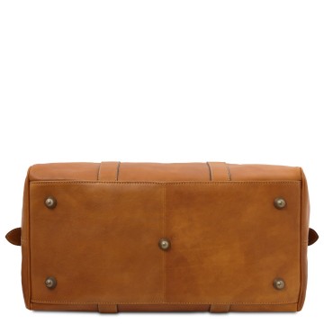 Italiaanse leren duffel bag met vak aan de achterkant   tl voyager   small bodem