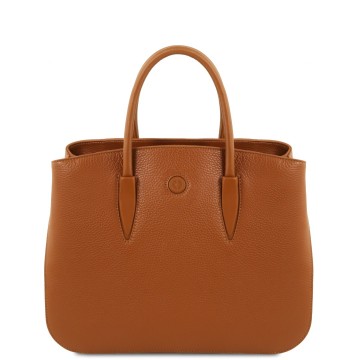 Italiaanse leren handtas camelia   cognac 0