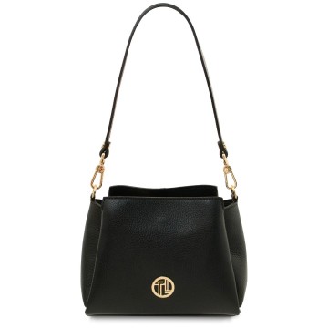 Italiaanse leren handtas schoudertas   abby zwart