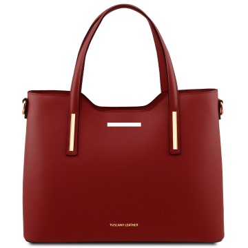 Italiaanse leren handtas van glad leer   olimpia   large plek van de gravure