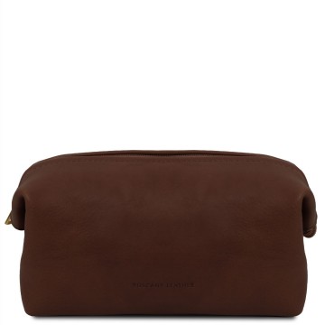 Italiaanse leren toilettas   small   smarty  donkerbruin