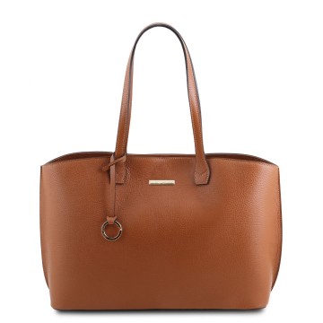 Italiaanse shopper annex schoudertas van gehamerd leer cognac 0