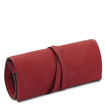 Juwelenetui van mat volnerf leer rood