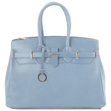 Klassieke leren handtas   tl bag lichtblauw
