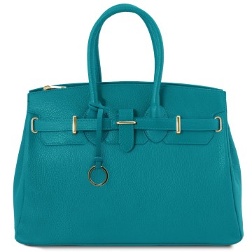 Klassieke leren handtas   tl bag turquoise