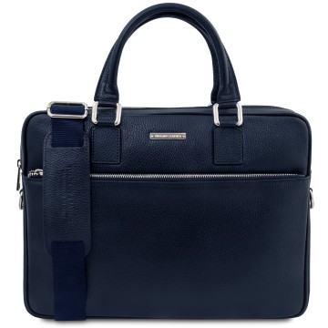 Laptoptas van leer   ferrara donkerblauw