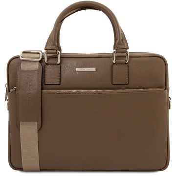 Laptoptas van leer   ferrara donkertaupe