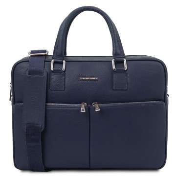 Laptoptas van leer   treviso donkerblauw