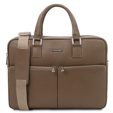 Laptoptas van leer   treviso donkertaupe
