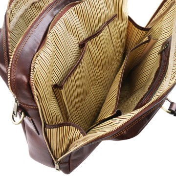 Laptoptas van leer met 2 compartimenten en voorvak   voor