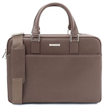 Laptoptas van saffiano leer   torino donkertaupe