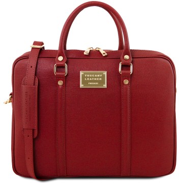 Laptoptas van saffiano leer  rood