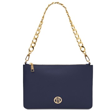 Lederen clutch met kettingriem   diva donkerblauw