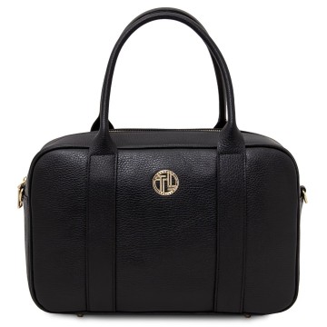 Lederen handtas   stephany zwart 0