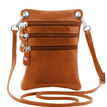 Lederen mini crossbodytas   cognac