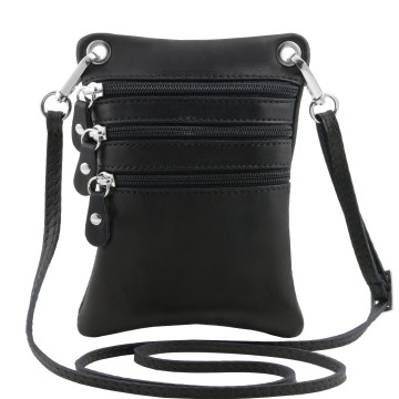 Lederen mini crossbodytas   zwart