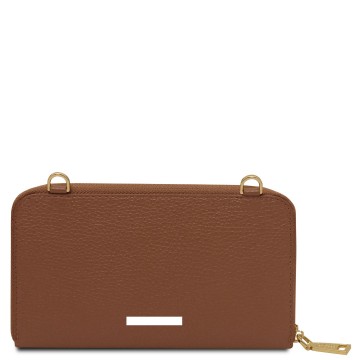 Lederen portemonneetelefoonhouder met riem   urania plek van de gravure