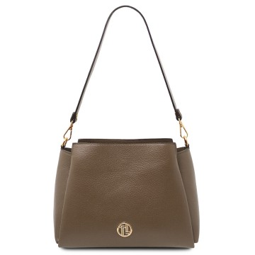 Lederen schoudertas   abby donker taupe