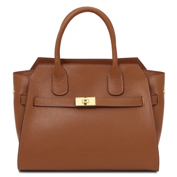 Lederen tote   origami cognac