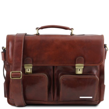 Leren aktetas met voorvakken   ventimiglia plek van de gravure