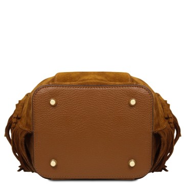 Leren buideltas van suede met franjes   nomade bodem