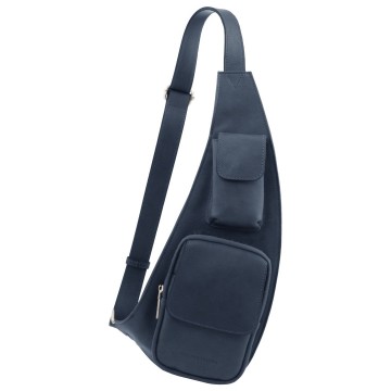 Leren crossbodytas voor heren met vijf buitenvakken donkerblauw