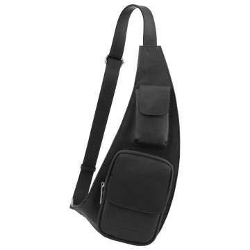 Leren crossbodytas voor heren met vijf buitenvakken zwart