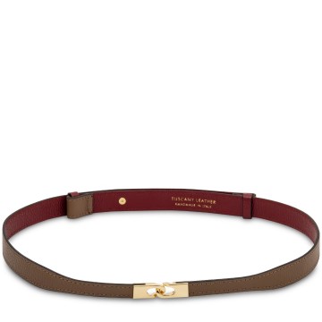 Leren damesriem met goudkleurige gesp donkertaupe