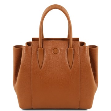 Leren handtas   tulipan cognac