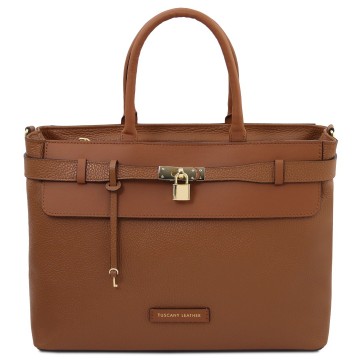 Leren handtas dames   tenace cognac