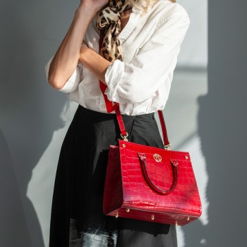 Leren handtas met crocoprint   croque2