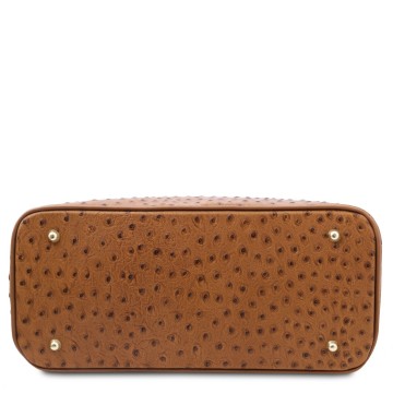 Leren handtas met embossed struisvogelprint bodem