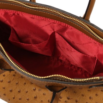 Leren handtas met embossed struisvogelprint intern