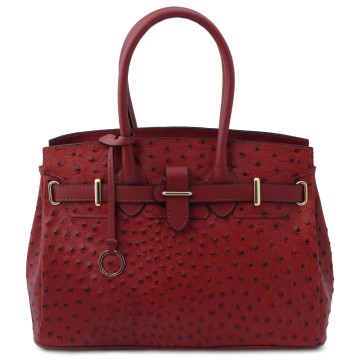 Leren handtas met embossed struisvogelprint rood