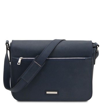 Leren messengertas met trolleybevestiging donkerblauw