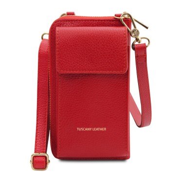 Leren portemonnee met schouderriem lipstick rood