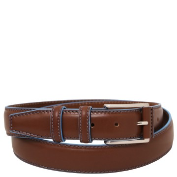 Leren riem met blauwe rand 35 mm bruin