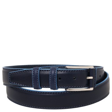 Leren riem met blauwe rand 35 mm donkerblauw