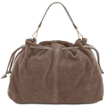 Leren shopper van suede en leer   allure achterkant