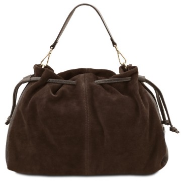 Leren shopper van suede en leer   allure chocola