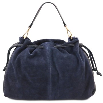 Leren shopper van suede en leer   allure donkerblauw